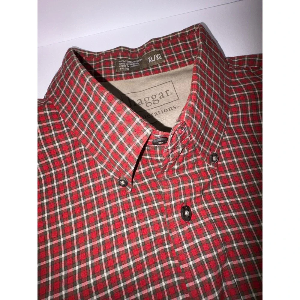 2 Mens Haggar Generations Red & Green Plaid‎ Button Down Shirt XL Classic Fit